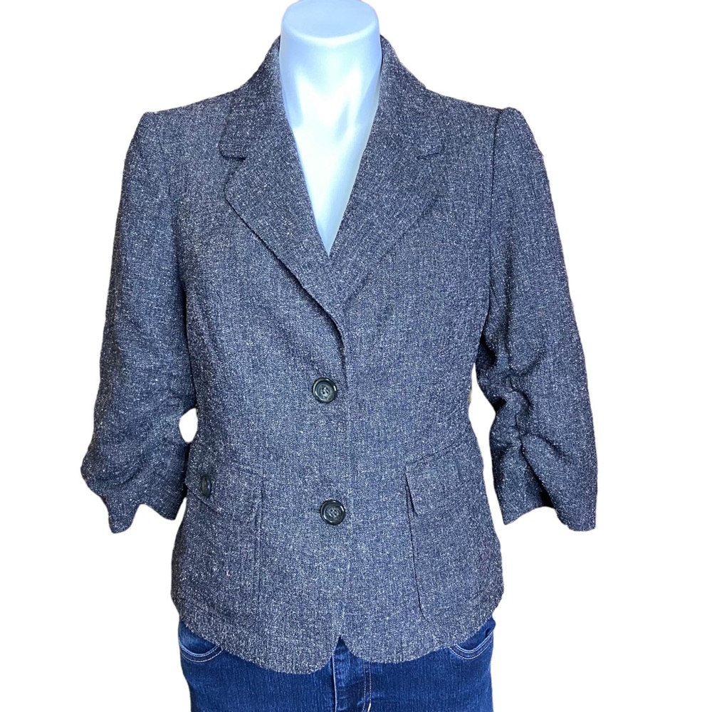 THE LIMITED Tweed Blazer Jacket with Ruched Sleeves Black Brown Medium